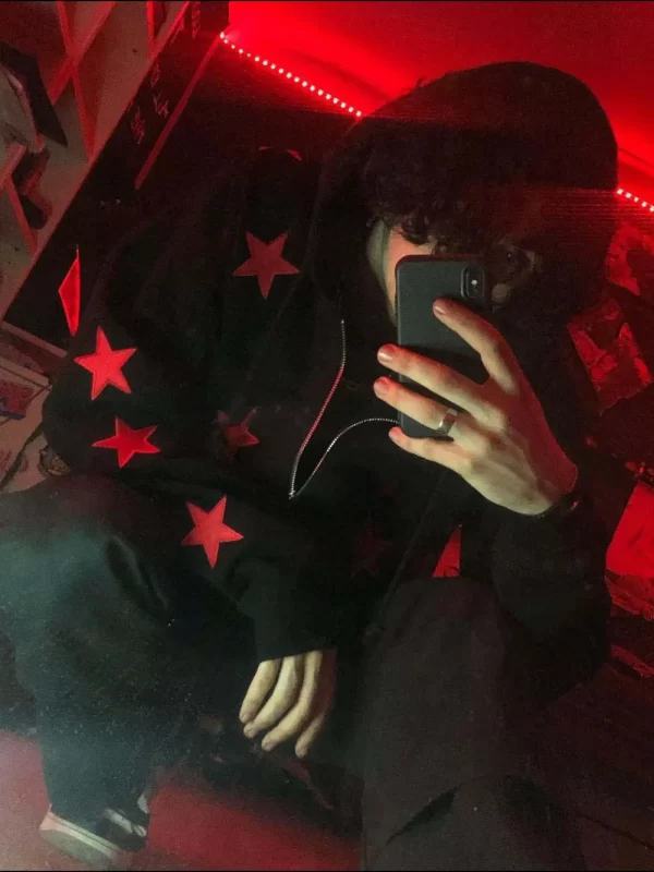 Men's Contrast Star Hooded Zip Up Hoodie - Image 3