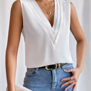 V-Neck Pleated Sleeveless Cami Tank Top