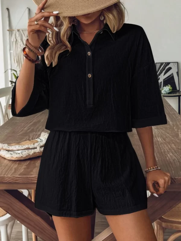 Collared Neck Half Sleeve Top and Shorts Set - Image 15