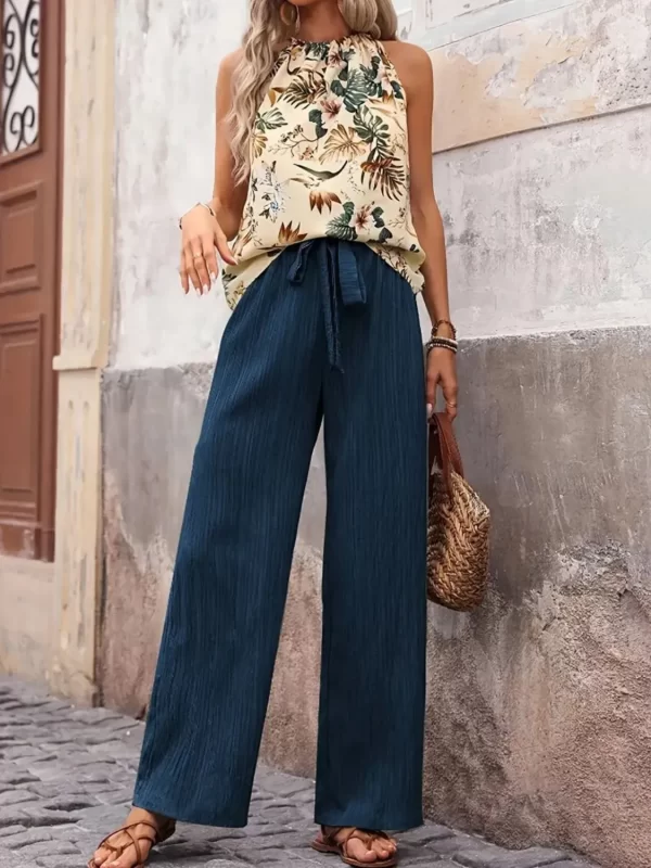 Printed Tank Top and Wide Leg Pants Set - Image 24
