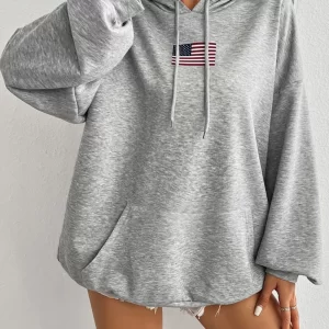 Devine Drawstring US Flag Long Sleeve Hoodie