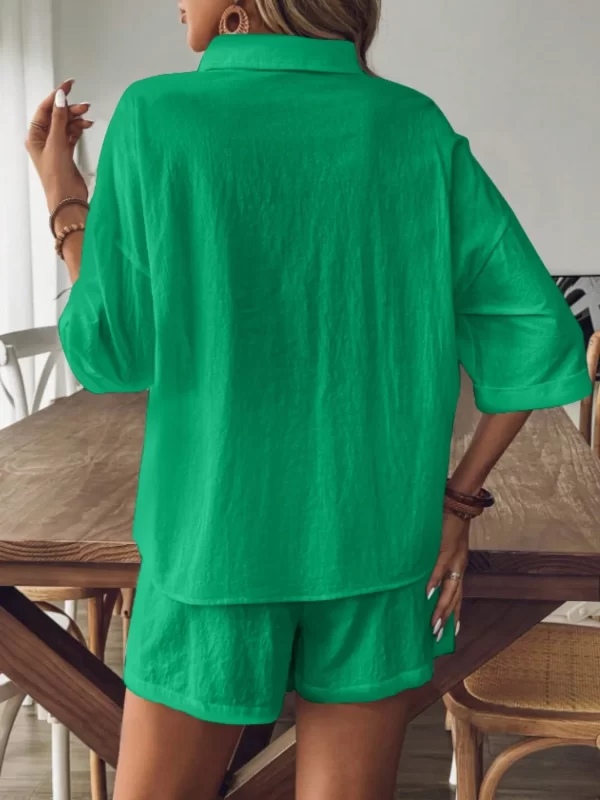 Collared Neck Half Sleeve Top and Shorts Set - Image 5