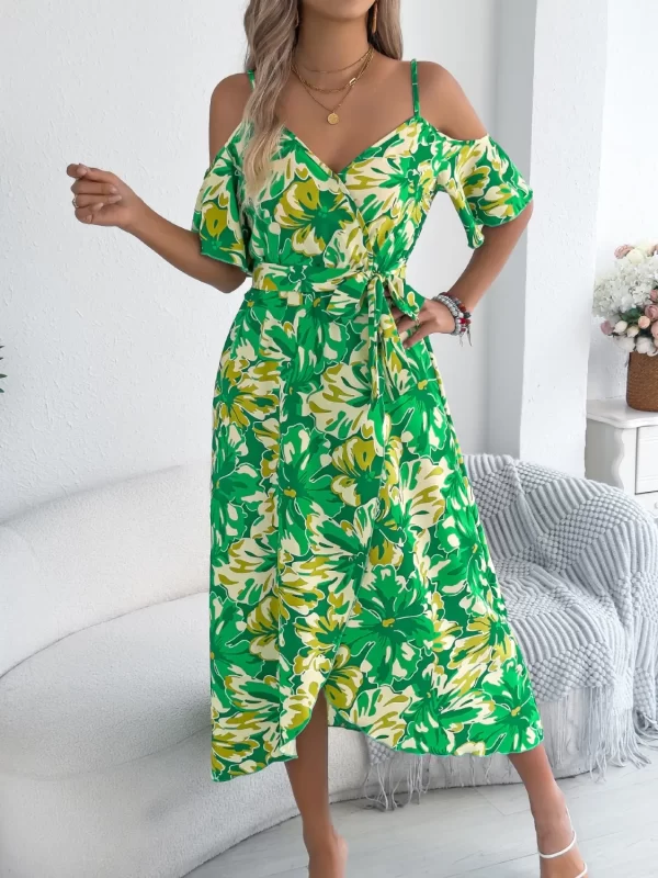 Printed Cold Shoulder Midi Cami Dress - Image 2
