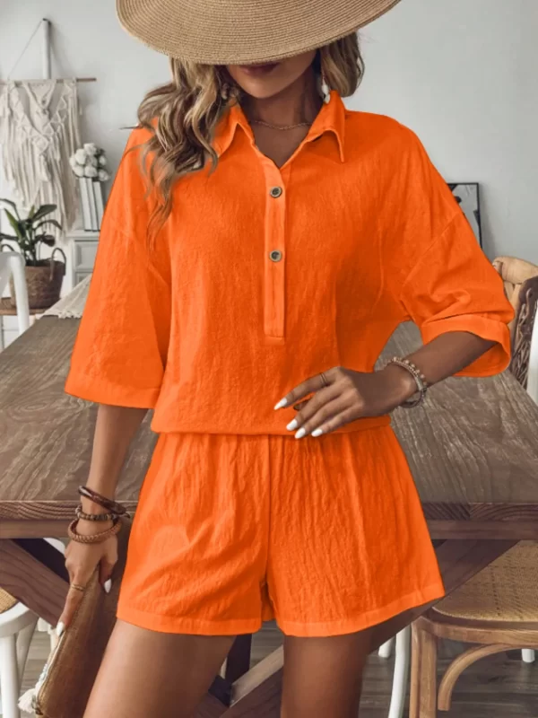 Collared Neck Half Sleeve Top and Shorts Set - Image 3