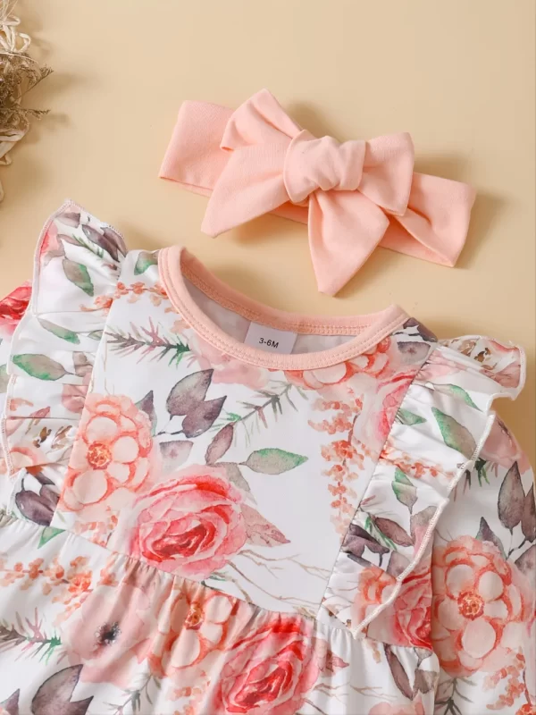 Ruffled Floral Round Neck Jumpsuit with Headband - Image 10