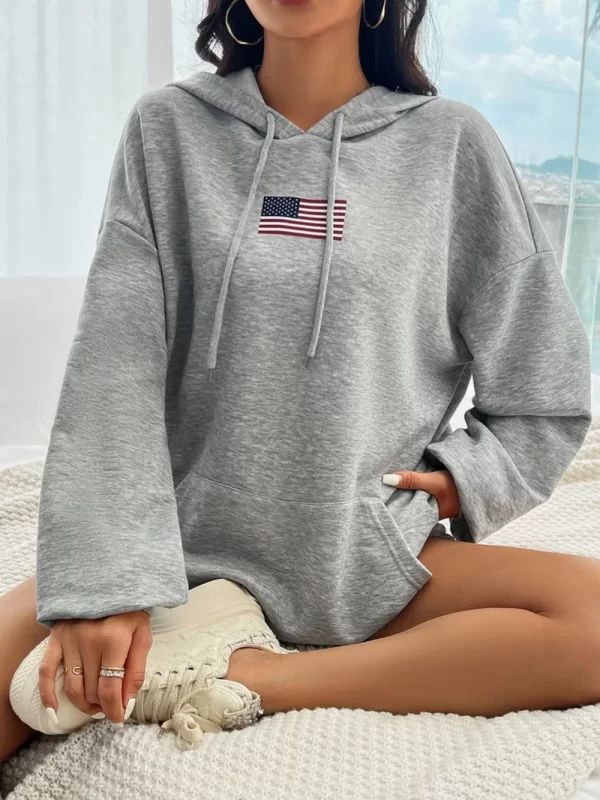 Devine Drawstring US Flag Long Sleeve Hoodie - Image 4