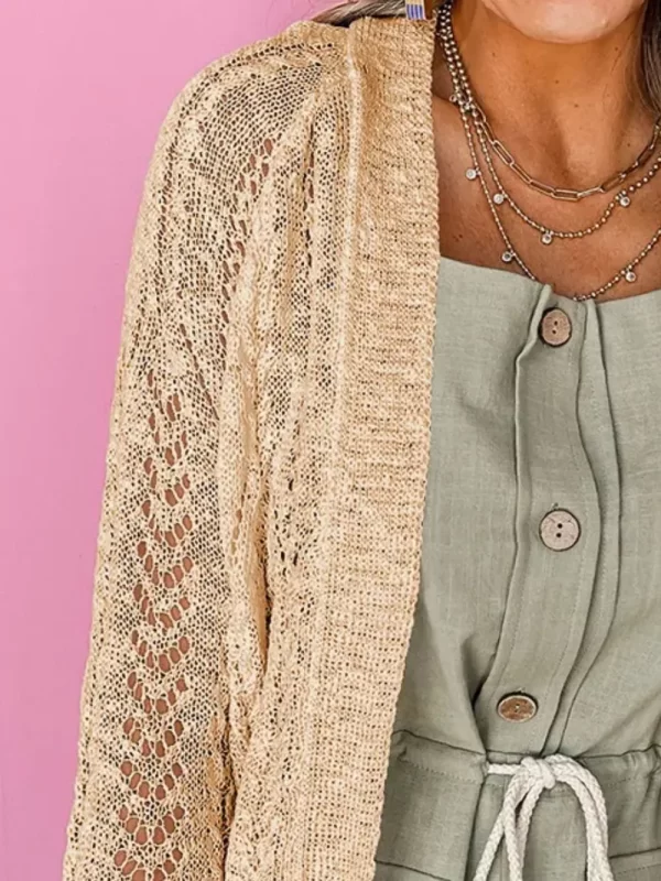 Openwork Open Front Long Sleeve Cardigan - Image 2