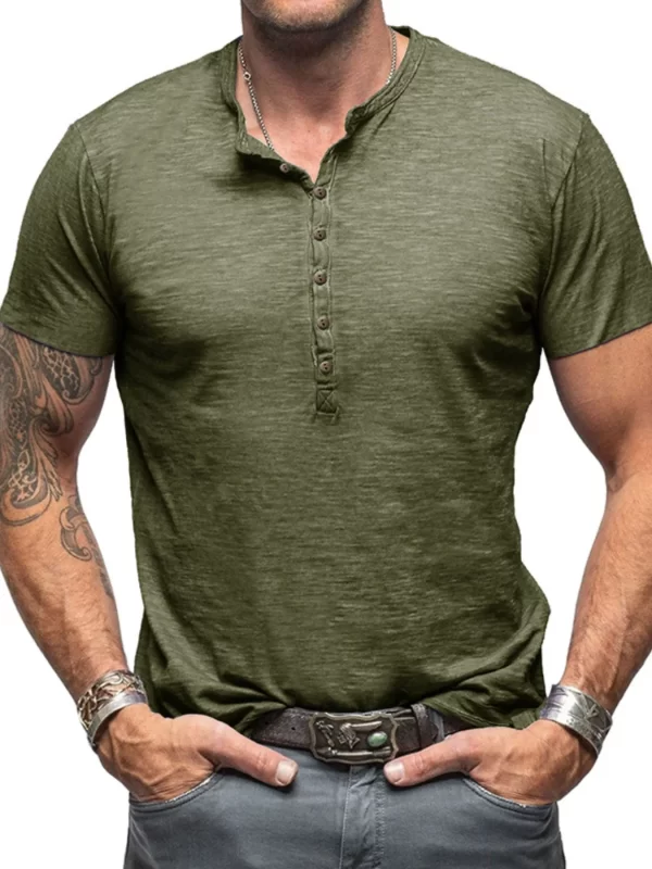 Men's Casual Henley Short Sleeve Button Top - Image 4