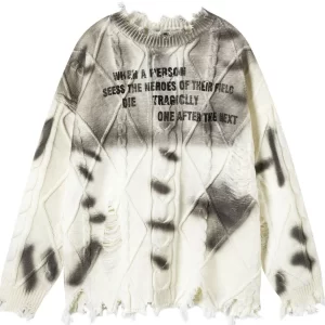 Men's Distressed Letter Round Neck Sweater