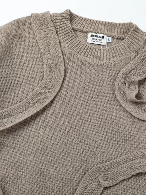 Men's Distressed Curved Panel Oversized Sweater - Image 6
