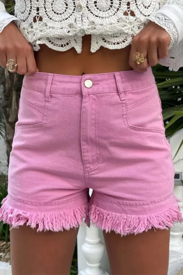 Raw Hem High Waist Denim Shorts - Image 4