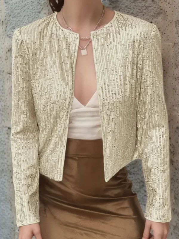 Full Size Sequin Open Front Cropped Jacket - Image 7