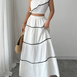 One-Shoulder Ruffle Top and Skirt Two-Piece Set