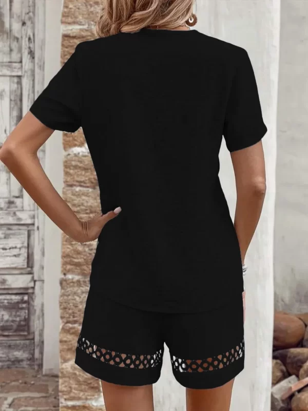 V Neck Short Sleeve Top and Shorts Set - Image 6