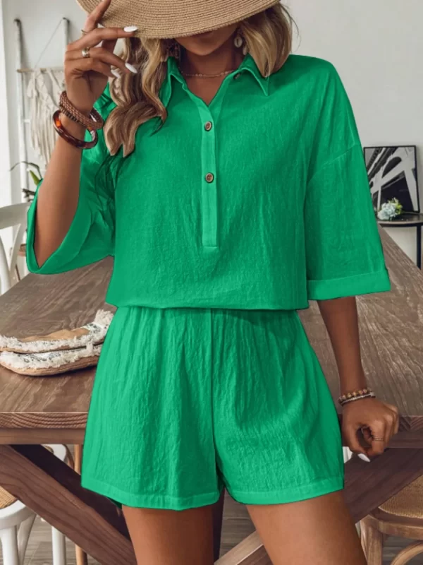 Collared Neck Half Sleeve Top and Shorts Set - Image 7
