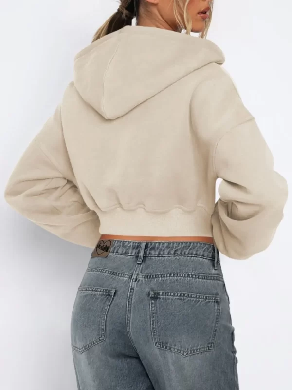 Zip Up Long Sleeve Hooded Cropped Jacket - Image 7