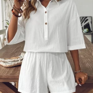 Collared Neck Half Sleeve Top and Shorts Set