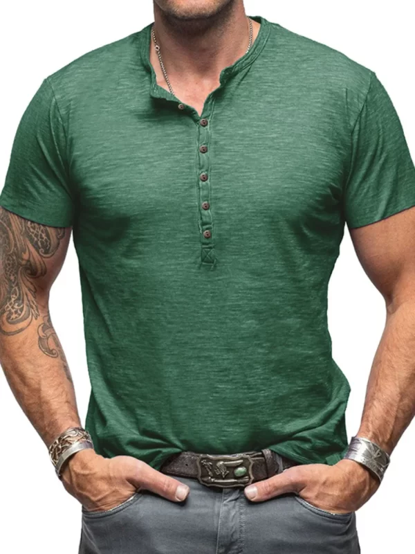 Men's Casual Henley Short Sleeve Button Top - Image 3