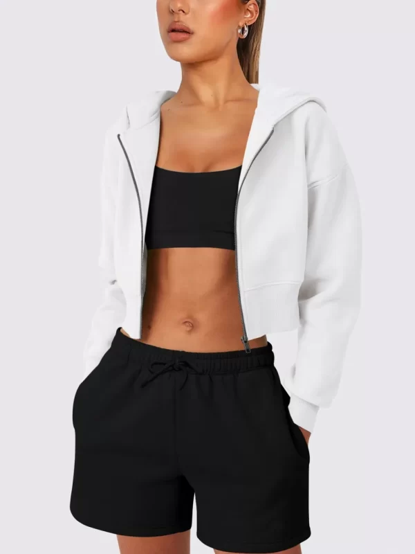 Zip Up Long Sleeve Hooded Cropped Jacket - Image 2