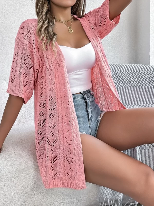 Openwork Open Front Half Sleeve Cardigan - Image 14