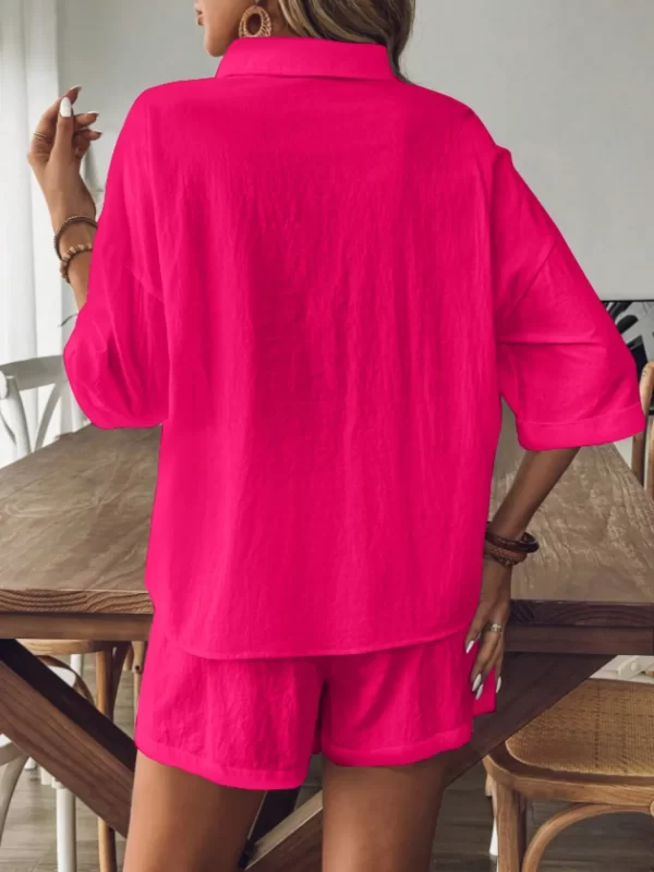 Collared Neck Half Sleeve Top and Shorts Set - Image 9