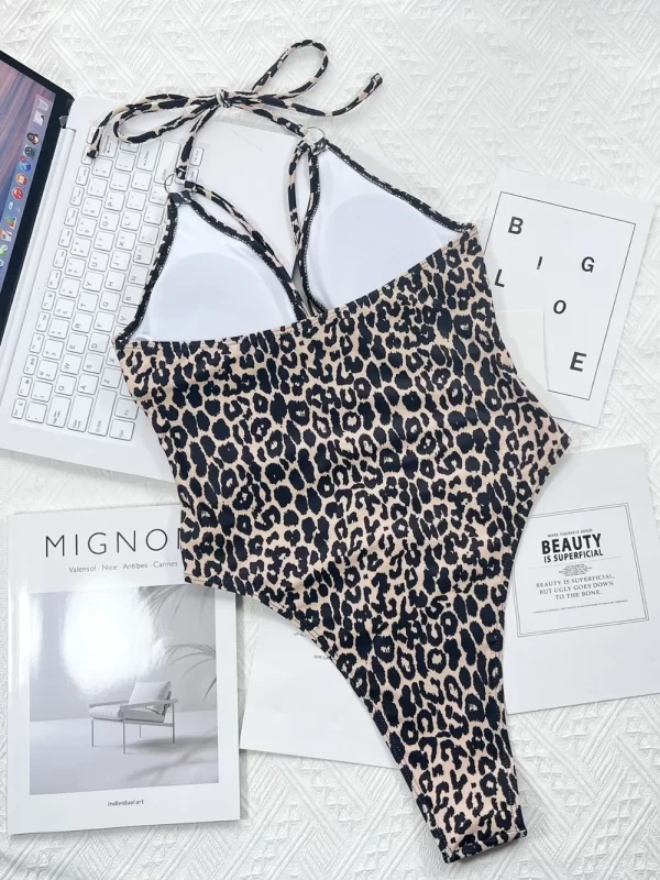 Leopard Cutout Halter Neck One-Piece Swimwear - Image 3