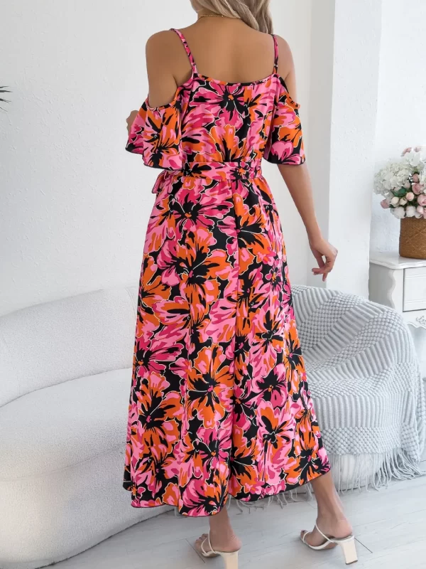 Printed Cold Shoulder Midi Cami Dress - Image 15