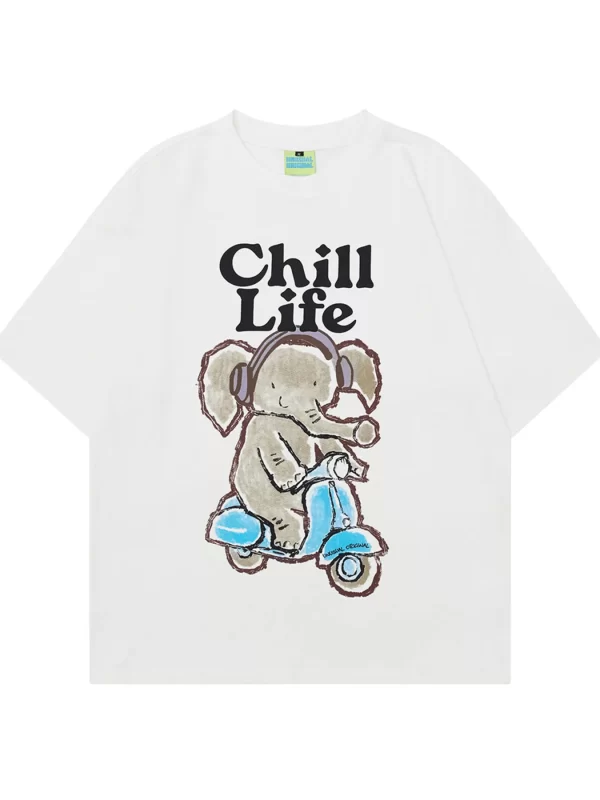 Men's Casual Elephant Graphic Short Sleeve Oversized T-Shirt - Image 2