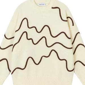 Men's Wave Pattern Knit Pullover Sweater