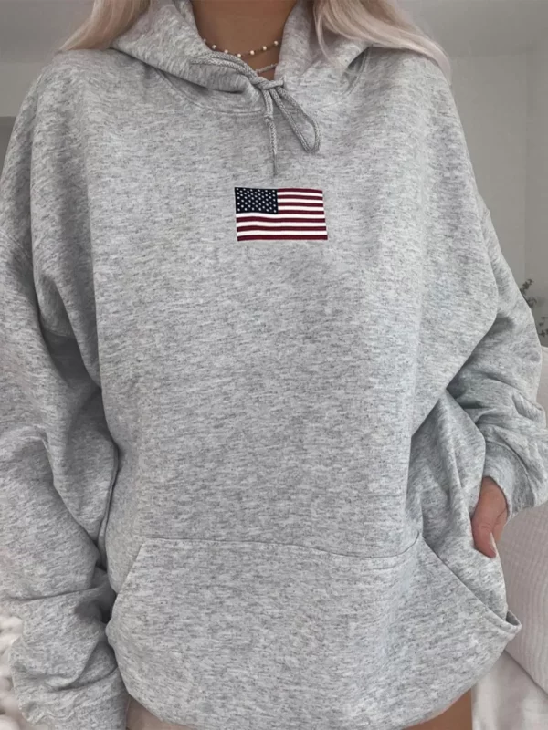 Devine Drawstring US Flag Long Sleeve Hoodie - Image 6