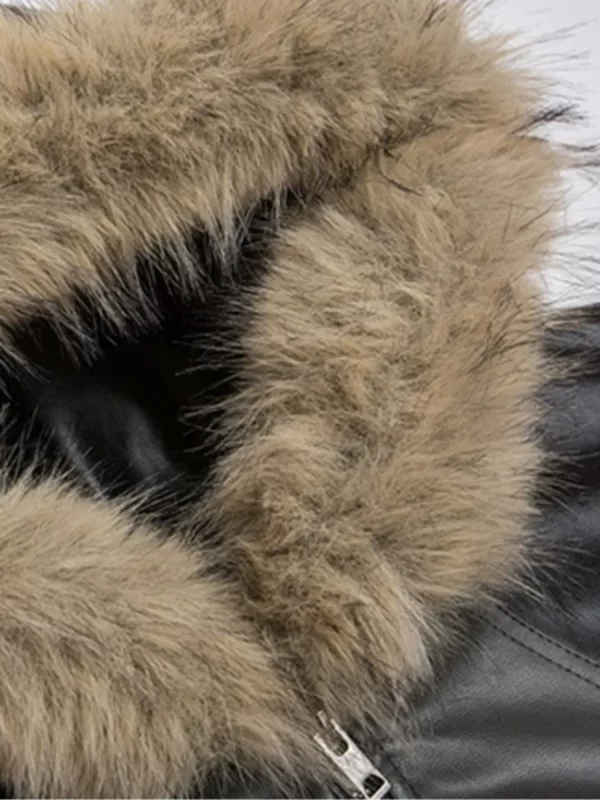Men's Faux Fur Hooded Contrast Bomber Jacket - Image 2
