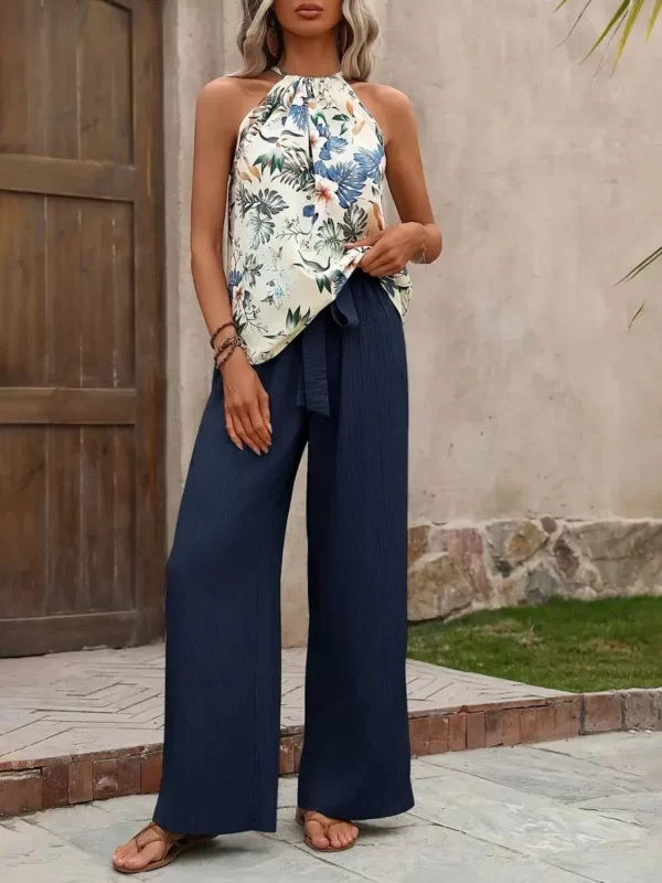 Printed Tank Top and Wide Leg Pants Set - Image 9
