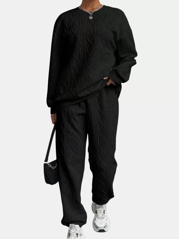 Texture Round Neck Top and Pants Set - Image 13