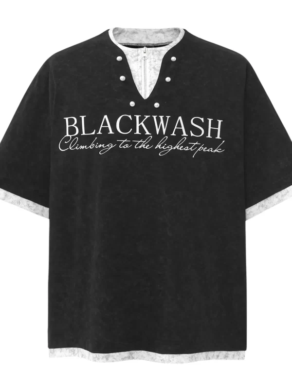 Men's Letter Graphic Round Neck Short Sleeve Contrast Trim T-Shirt - Image 15