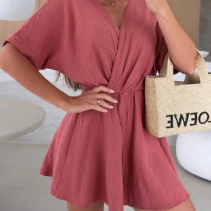 Surplice Half Sleeve Wrap Romper