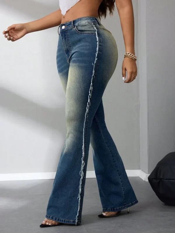 Side Raw Hem Flare Jeans - Image 4