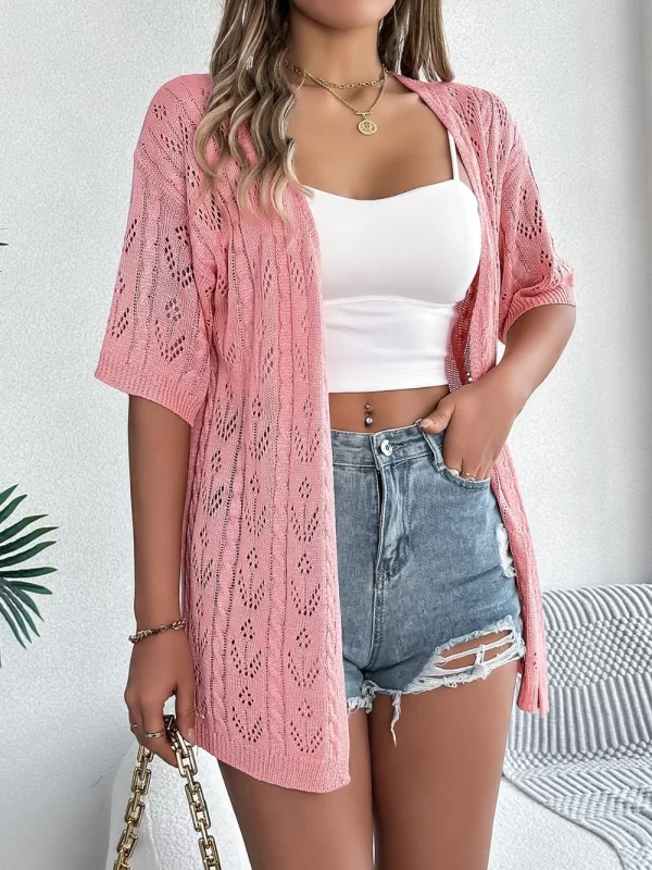 Openwork Open Front Half Sleeve Cardigan - Image 13
