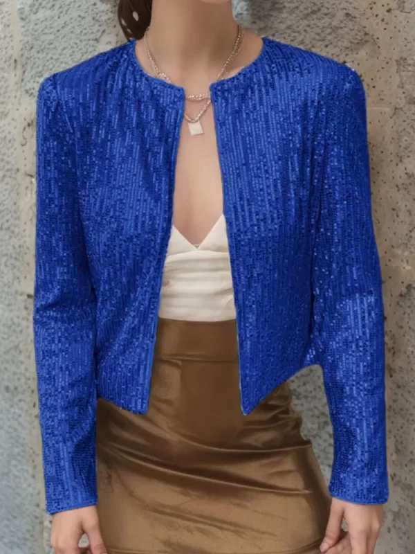 Full Size Sequin Open Front Cropped Jacket - Image 20
