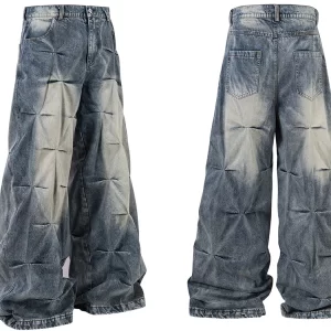 Men's Washed Wide Leg Pleated Jeans