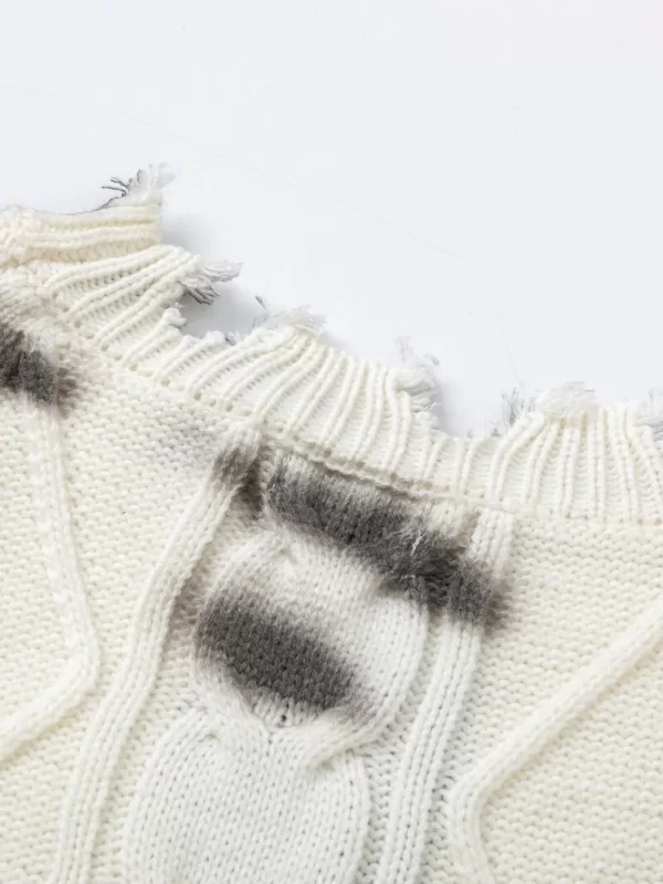 Men's Distressed Letter Round Neck Sweater - Image 5