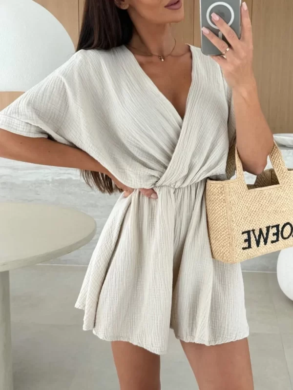 Surplice Half Sleeve Wrap Romper - Image 18