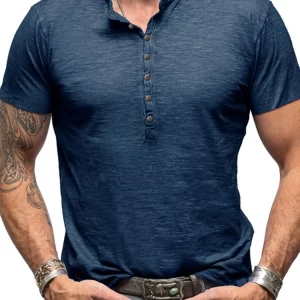 Men's Casual Henley Short Sleeve Button Top