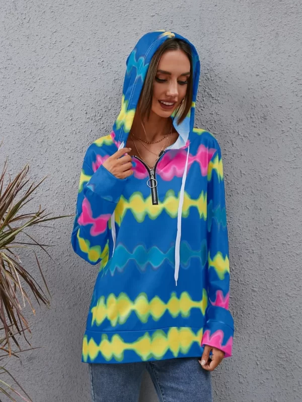Contrast Quarter Zip Dropped Shoulder Hoodie - Image 3
