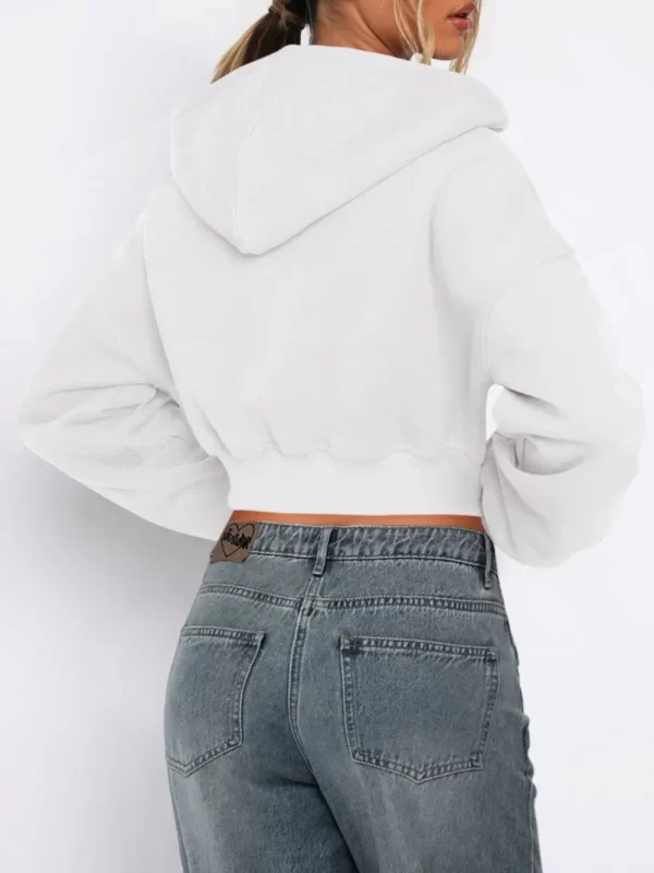 Zip Up Long Sleeve Hooded Cropped Jacket - Image 4