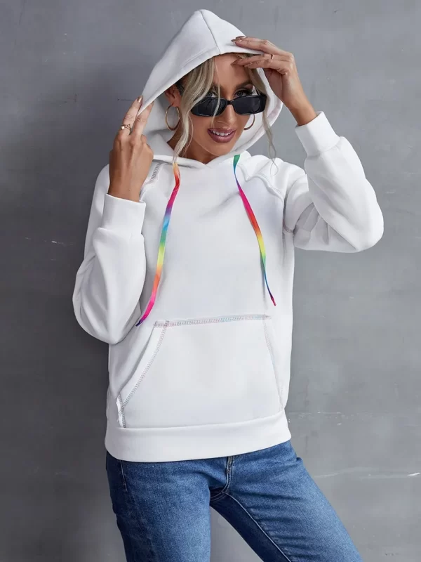 Ivy Lane Contrast Stitching Drawstring Raglan Sleeve Hoodie - Image 4